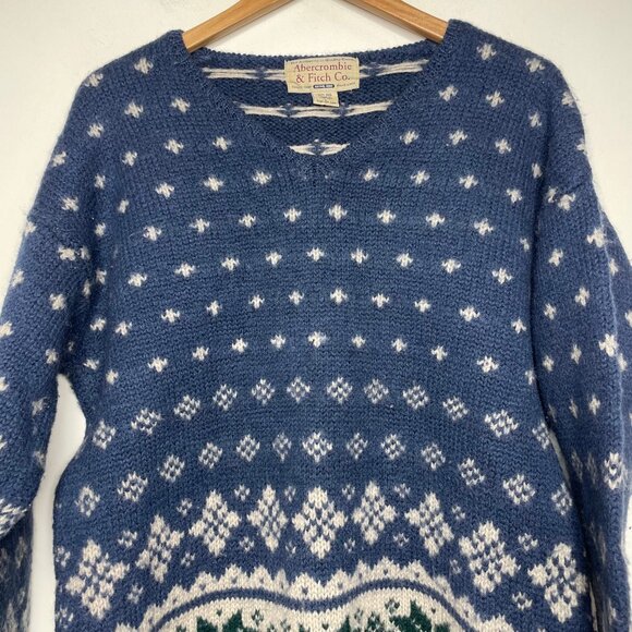 Vintage Abercrombie & Fitch Men's Sweater Fair Isle 100% Wool V-Neck Size L - Picture 8 of 8